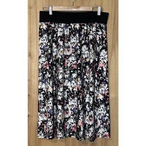 Robert Louis Women's Large Midi Skirt A-Line Elastic Waist Black Floral